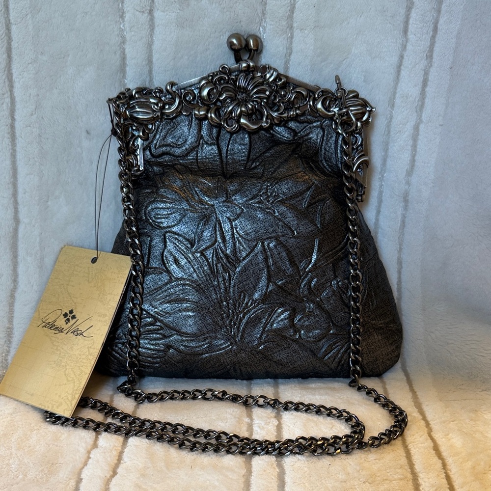Patricia Nash Black Floral Embossed Mini Bag